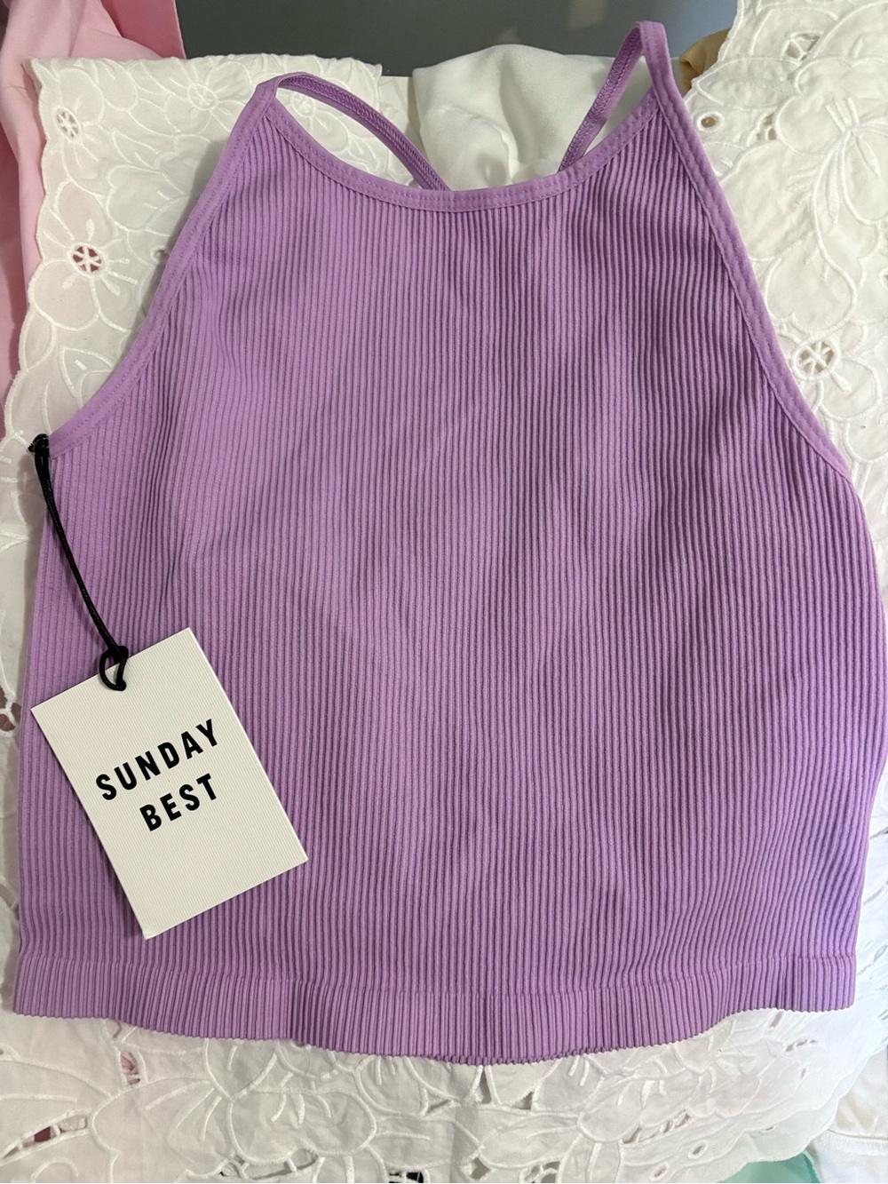 Sunday Best Amethyst Lilac sinchseamless ribbed crop tank